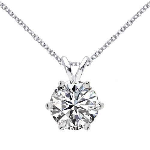 14 KARAT WHITE GOLD 6-PRONG ROUND PENDANT WITH ROLO CHAIN. BUILD YOUR OWN PENDANT.