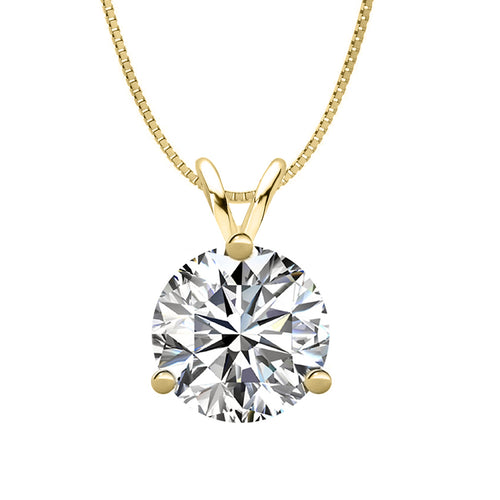 14 KARAT YELLOW GOLD 3-PRONG ROUND PENDANT WITH BOX CHAIN. BUILD YOUR OWN PENDANT.