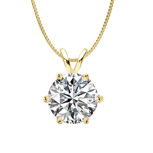 14 KARAT YELLOW GOLD 6-PRONG ROUND PENDANT WITH BOX CHAIN. BUILD YOUR OWN PENDANT.