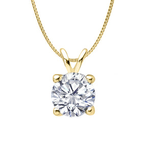 14 KARAT YELLOW GOLD 4-PRONG ROUND PENDANT WITH BOX CHAIN. BUILD YOUR OWN PENDANT.