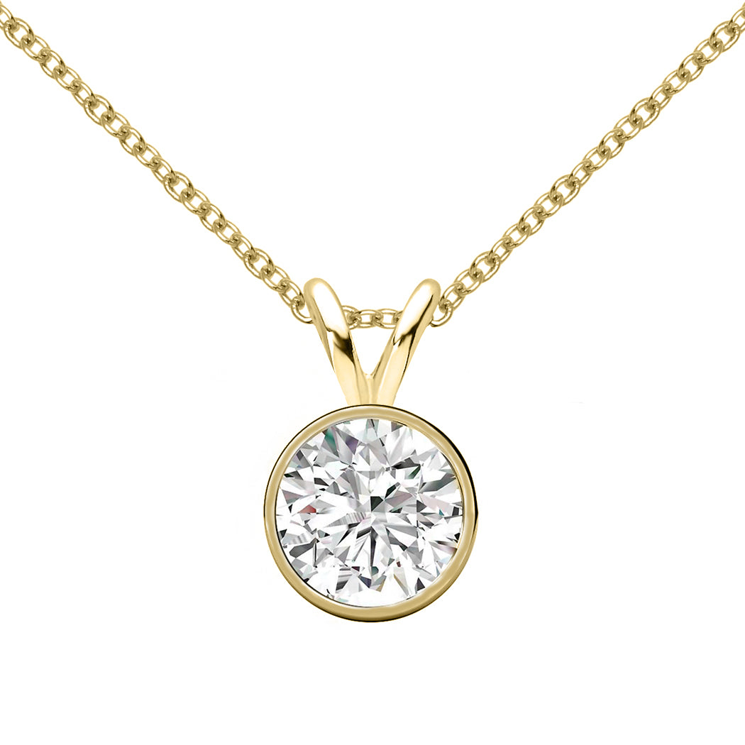 18 KARAT YELLOW GOLD ROUND BEZEL PENDANT WITH ROLO CHAIN. BUILD YOUR OWN PENDANT.